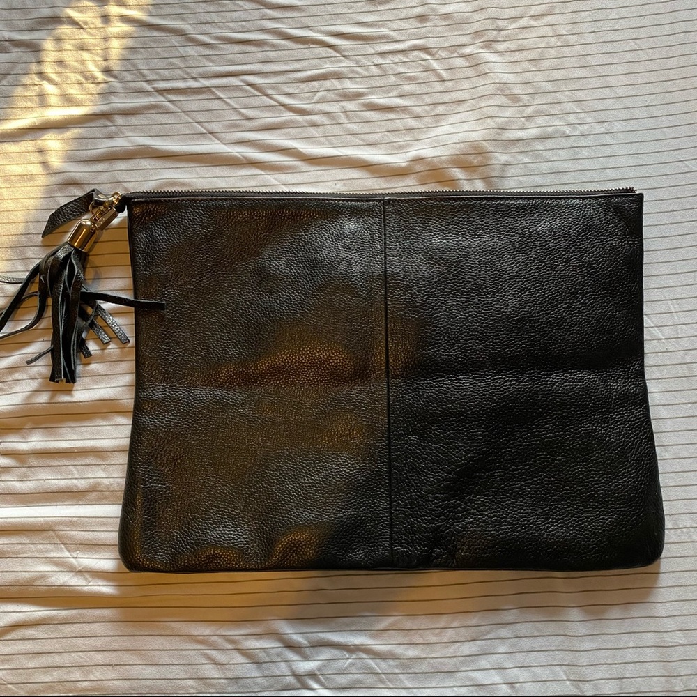 Large Pebbled Leather Zipper Clutch